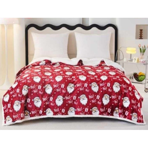 Koc Dwustronny Mikrofibra/Baranek 160x200 Wzór Świąteczny Mikołaj Ho H...