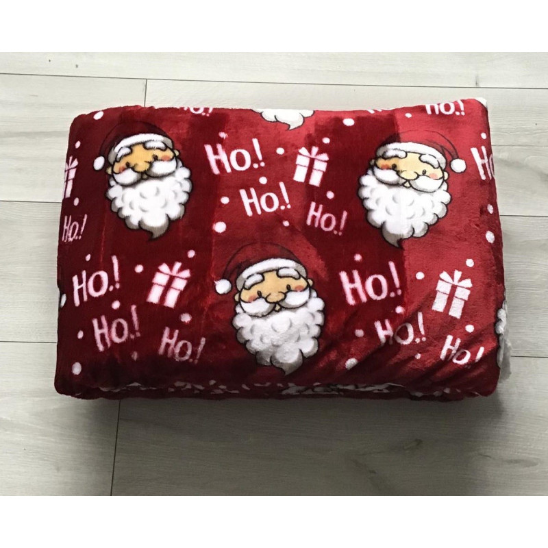 Koc Dwustronny Mikrofibra/Baranek 160x200 Wzór Świąteczny Mikołaj Ho H...