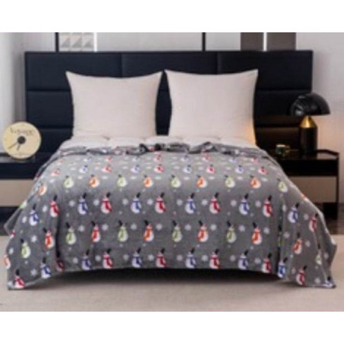 Koc Dwustronny Mikrofibra/Baranek 160x200 Wzór Świąteczny Bałwanki