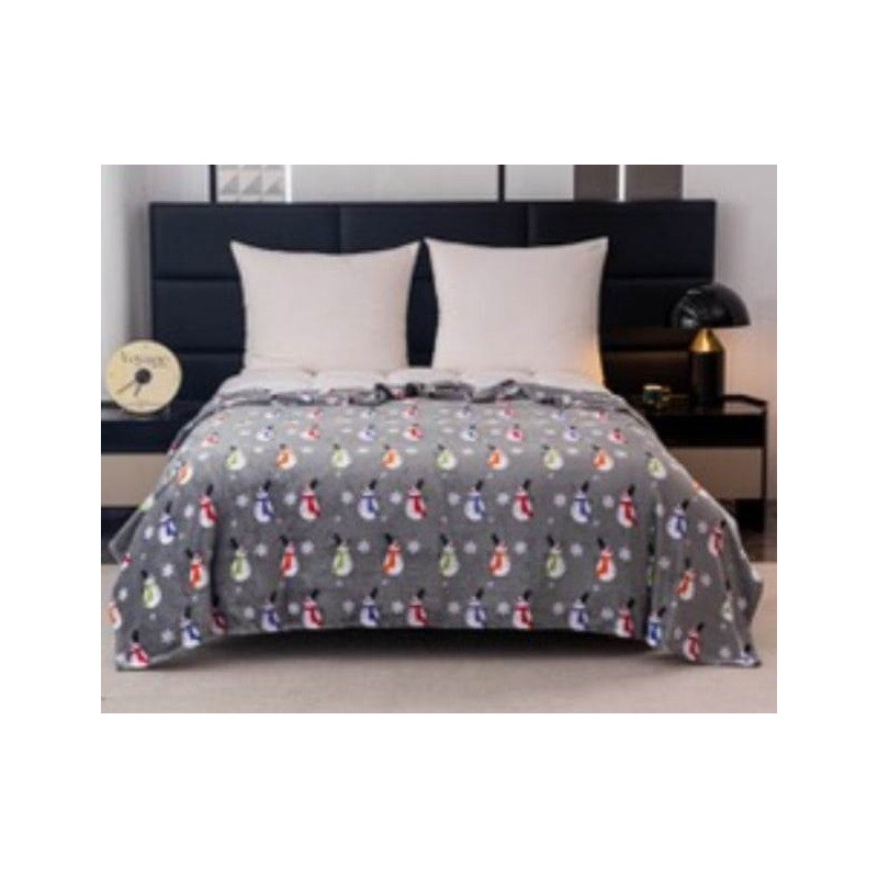 Koc Dwustronny Mikrofibra/Baranek 160x200 Wzór Świąteczny Bałwanki