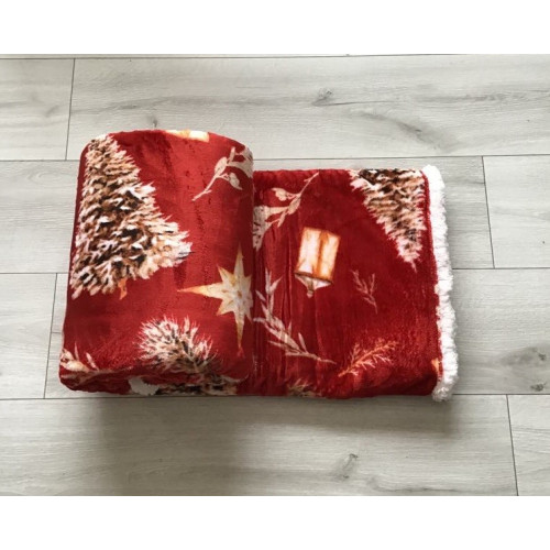 Koc Dwustronny Mikrofibra/Baranek 160x200 Wzór Świąteczny Choinki