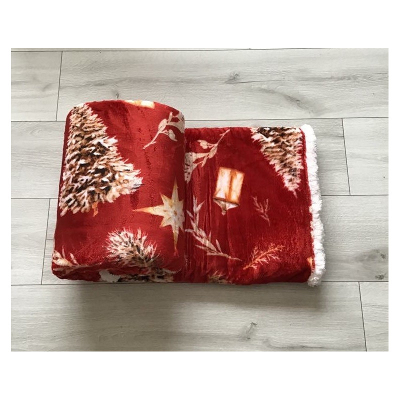 Koc Dwustronny Mikrofibra/Baranek 160x200 Wzór Świąteczny Choinki