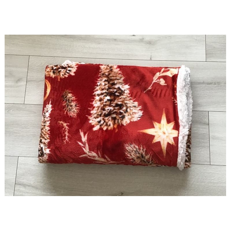 Koc Dwustronny Mikrofibra/Baranek 160x200 Wzór Świąteczny Choinki