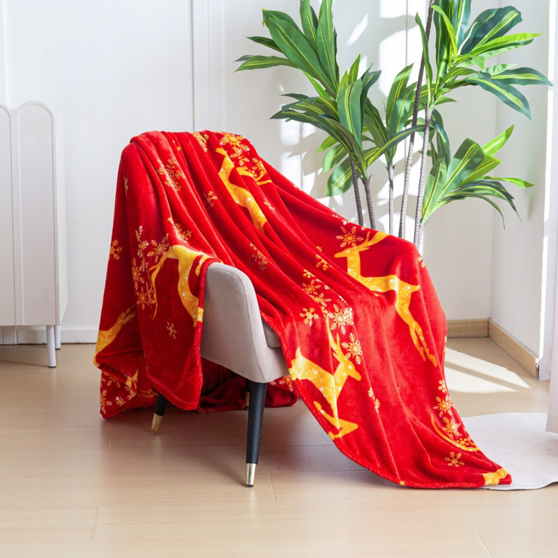 Koc Świąteczny Mikrofibra Cotton World 160x200 Czerwony Renifery