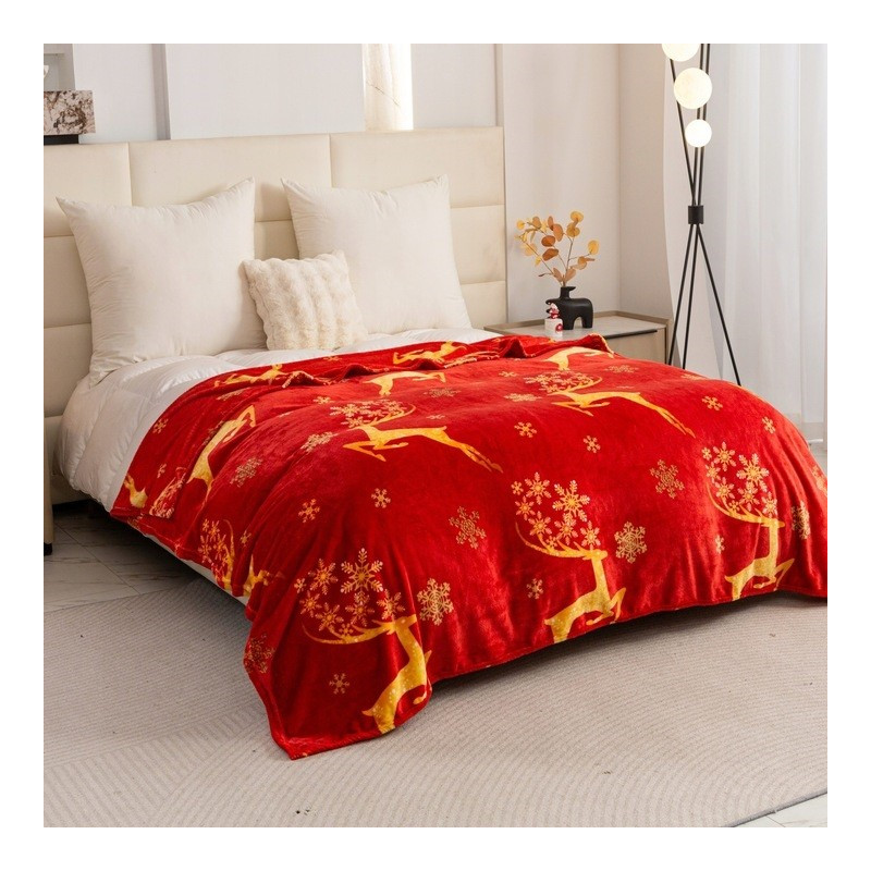 Koc Świąteczny Mikrofibra Cotton World 220x200 Czerwony Renifery