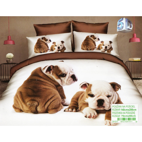 Pościel 3D Satyna Bawełniana 140/200 2cz Mopsy