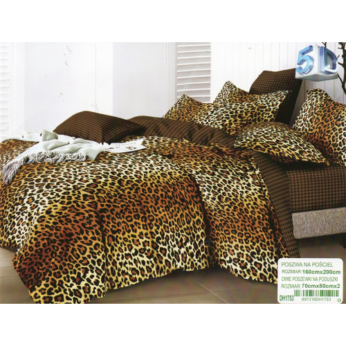 Pościel 3D Satyna Bawełniana 160/200 3cz Panterka Brązowa