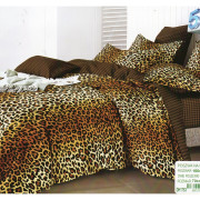 Pościel 3D Satyna Bawełniana 160/200 3cz Panterka Brązowa