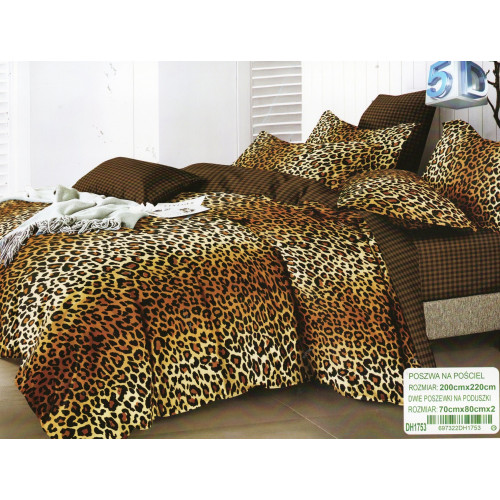 Pościel 3D Satyna Bawełniana 220/200 3cz Panterka Brązowa