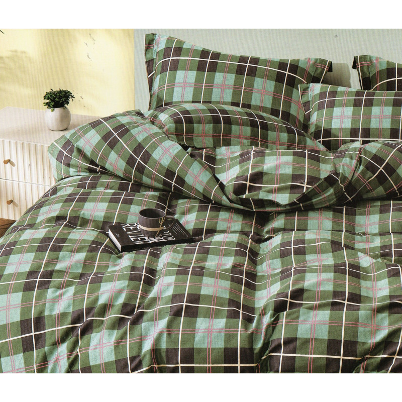 Pościel 160x200 Dwustronna Bawełna Satynowa Collection World Kratka Zi.