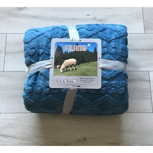 Koc Dwustronny Alpaka Sherpa 200x230cm Niebieski Sweterek