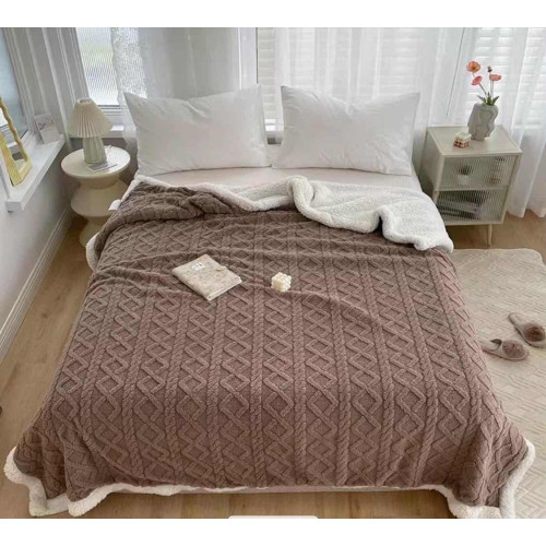 Koc Dwustronny Alpaka Sherpa 200x230cm Ciemny Beż Sweterek