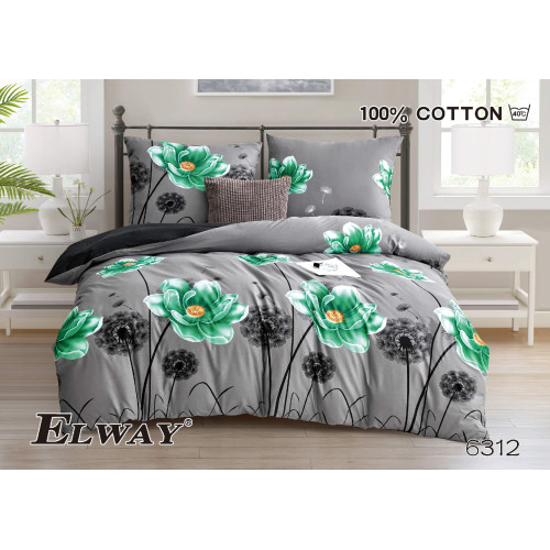 Pościel Dwustronna Bawełniana Elway 220/200 Kwiaty Zielone