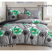 Pościel Dwustronna Bawełniana Elway 220/200 Kwiaty Zielone