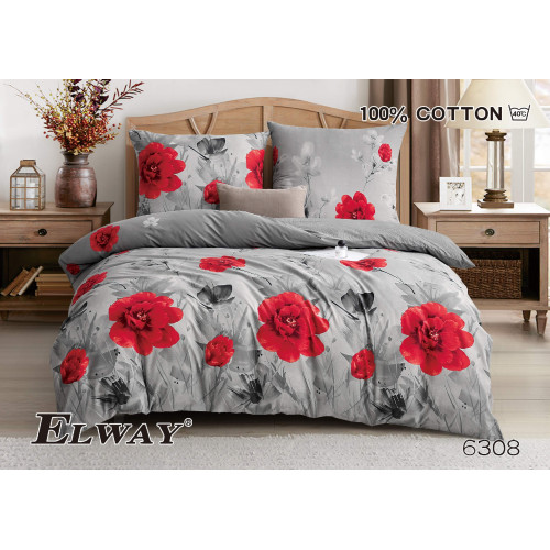 Pościel Dwustronna Bawełniana Elway 220/200 Kwiaty Czerwone