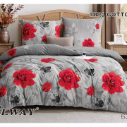 Pościel Dwustronna Bawełniana Elway 220/200 Kwiaty Czerwone