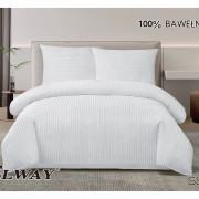 Pościel Hotelowa Elway Paski Biała 220x200 3cz 100% Bawełna