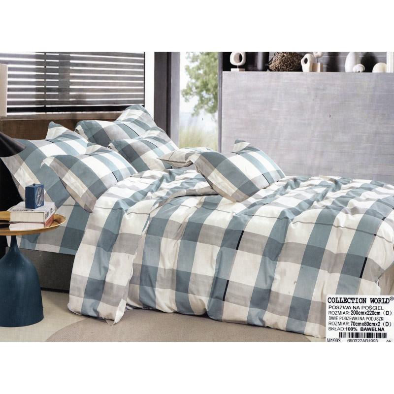 Pościel 220x200 Dwustronna Bawełna Satynowa Collection World Krata