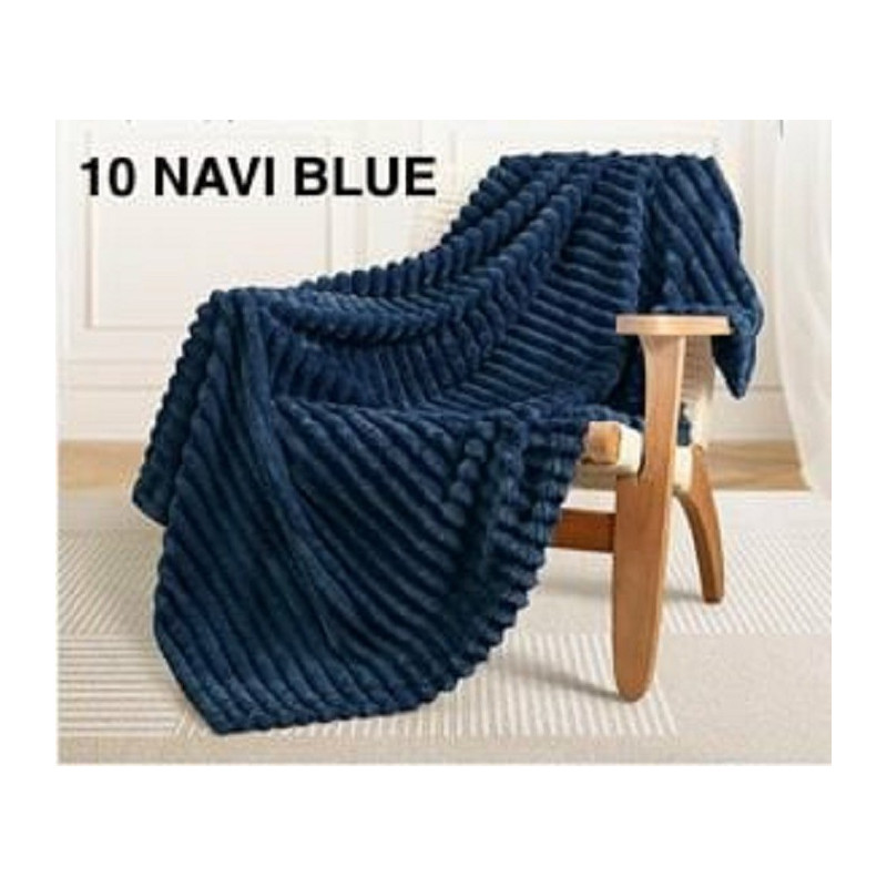 Koc 100% Mikrofibra Cotton World Tłoczony Pasy 160x200 Granatowy