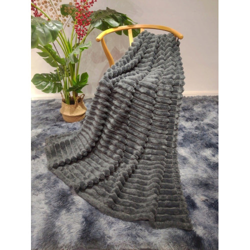 Koc 100% Mikrofibra Cotton World Tłoczony Pasy 160x200 Ciemny Szary