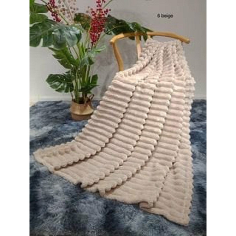 Koc 100% Mikrofibra Cotton World Tłoczony Pasy 160x200 Jasny Beż