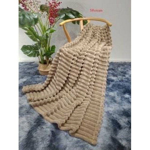 Koc 100% Mikrofibra Cotton World Tłoczony Pasy 160x200 Ciemny Beż