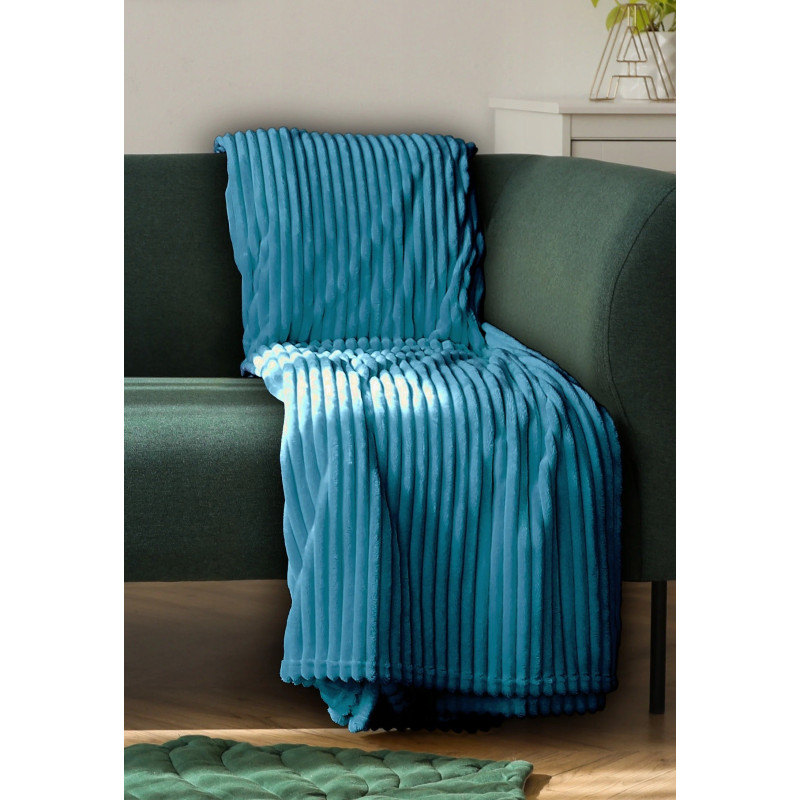 Koc 100% Mikrofibra Cotton World Tłoczony Pasy 220x200 Morski