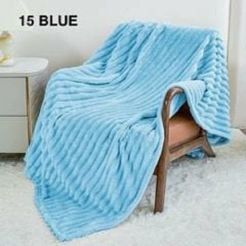 Koc 100% Mikrofibra Cotton World Tłoczony Pasy 220x200 Błękitny