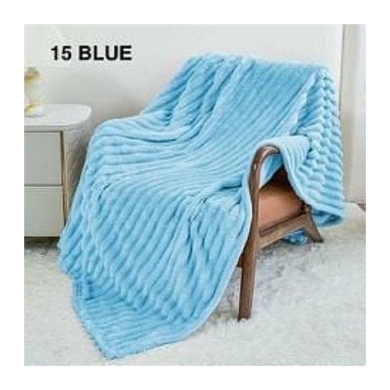 Koc 100% Mikrofibra Cotton World Tłoczony Pasy 220x200 Błękitny