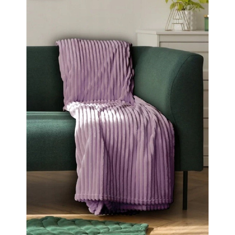 Koc 100% Mikrofibra Cotton World Tłoczony Pasy 220x200 Fioletowy