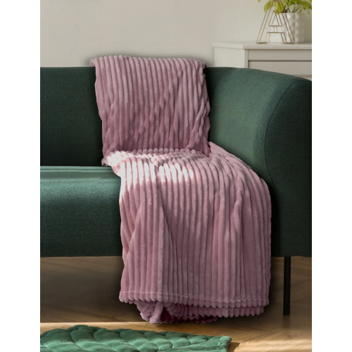 Koc 100% Mikrofibra Cotton World Tłoczony Pasy 220x200 Pudrowy Róż