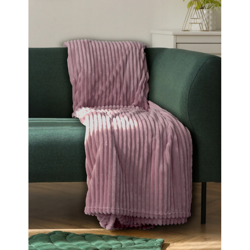 Koc 100% Mikrofibra Cotton World Tłoczony Pasy 220x200 Pudrowy Róż