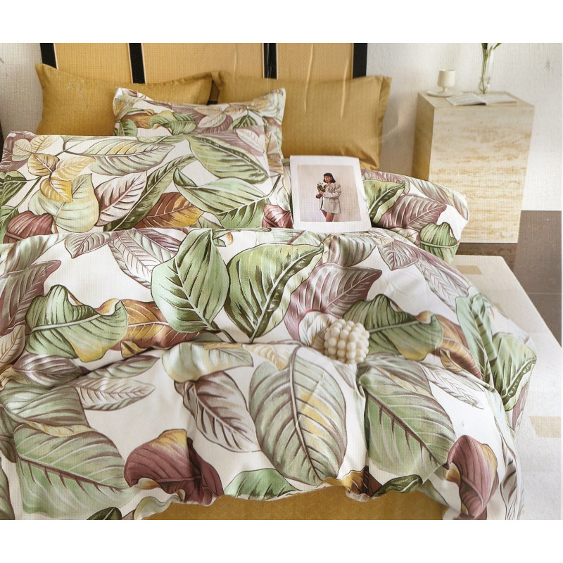 Pościel Z Flaneli 220x200 Z Prześcieradłem Duże Liście