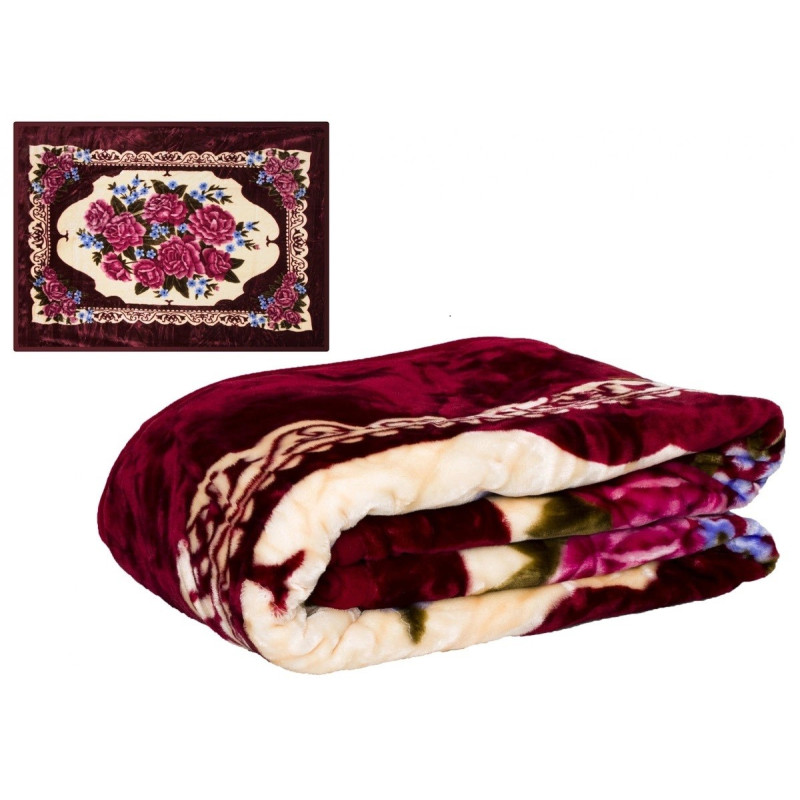 Koc Elway Gruby 160/210cm Kwiaty Bordowe