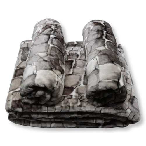 Komplet Koc Z Fotelami Gruby Kamienie Szaro Beżowe