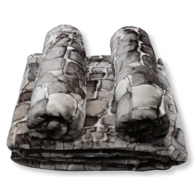 Komplet Koc Z Fotelami Gruby Kamienie Szaro Beżowe