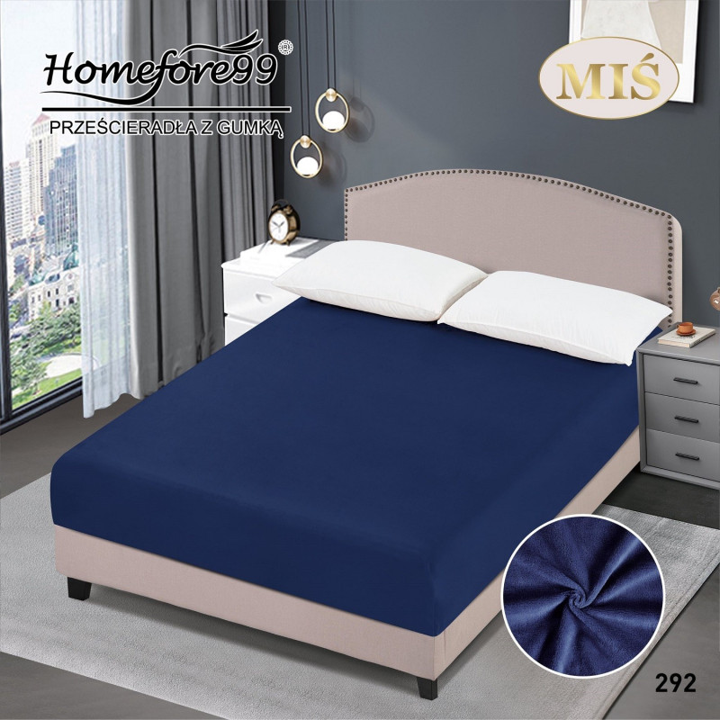 Prześcieradło Z Gumką Pluszowa Mikrofibra Miś 160x200 Granatowe