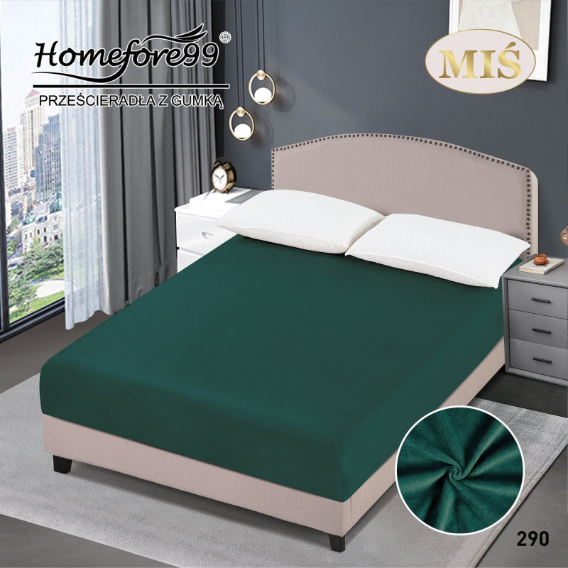 Prześcieradło Z Gumką Pluszowa Mikrofibra Miś 160x200 Zieleń Butelkowa