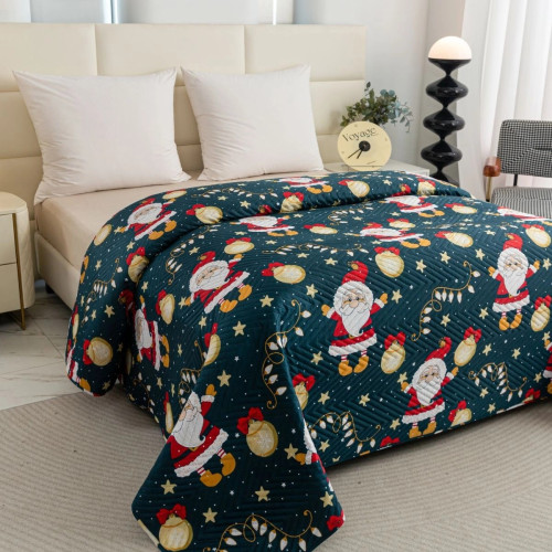 Narzuta Świąteczna Pikowana Cotton World 170x210cm Granatowa Mikołaje