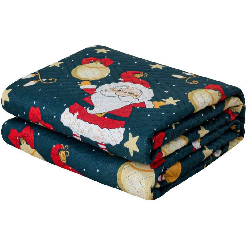 Narzuta Świąteczna Pikowana Cotton World 170x210cm Granatowa Mikołaje