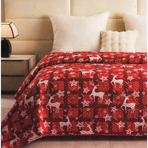 Narzuta Świąteczna Pikowana Cotton World 170x210cm Renifery Gwiazdki