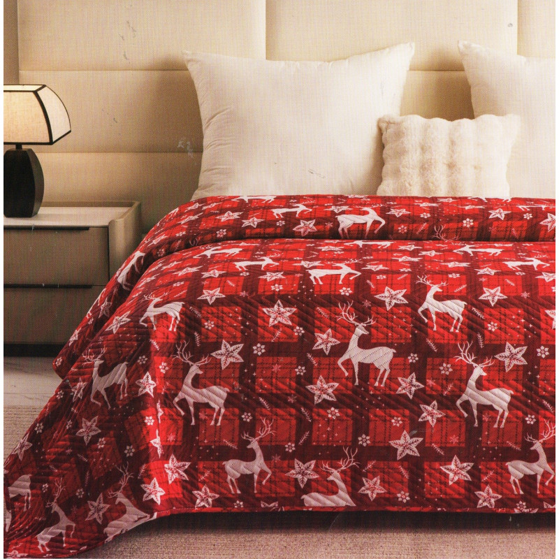 Narzuta Świąteczna Pikowana Cotton World 200x220cm Renifery Gwiazdk