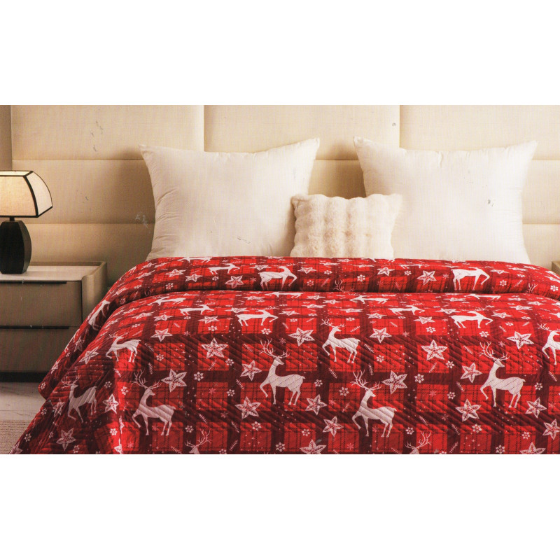 Narzuta Świąteczna Pikowana Cotton World 200x220cm Renifery Gwiazdk