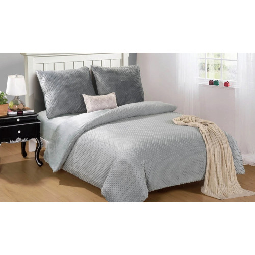 Pościel Mikrofibra Gruba Minky 160x200 Z Prześcieradłem Jasno Szara