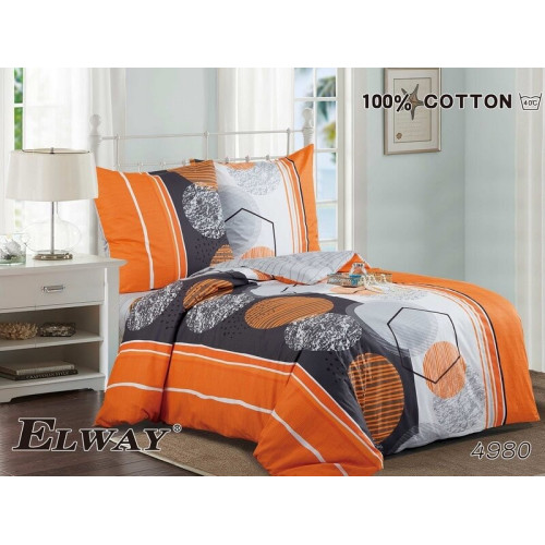 Pościel Dwustronna Bawełniana Elway 140/200 Grafika Pomarańczowa