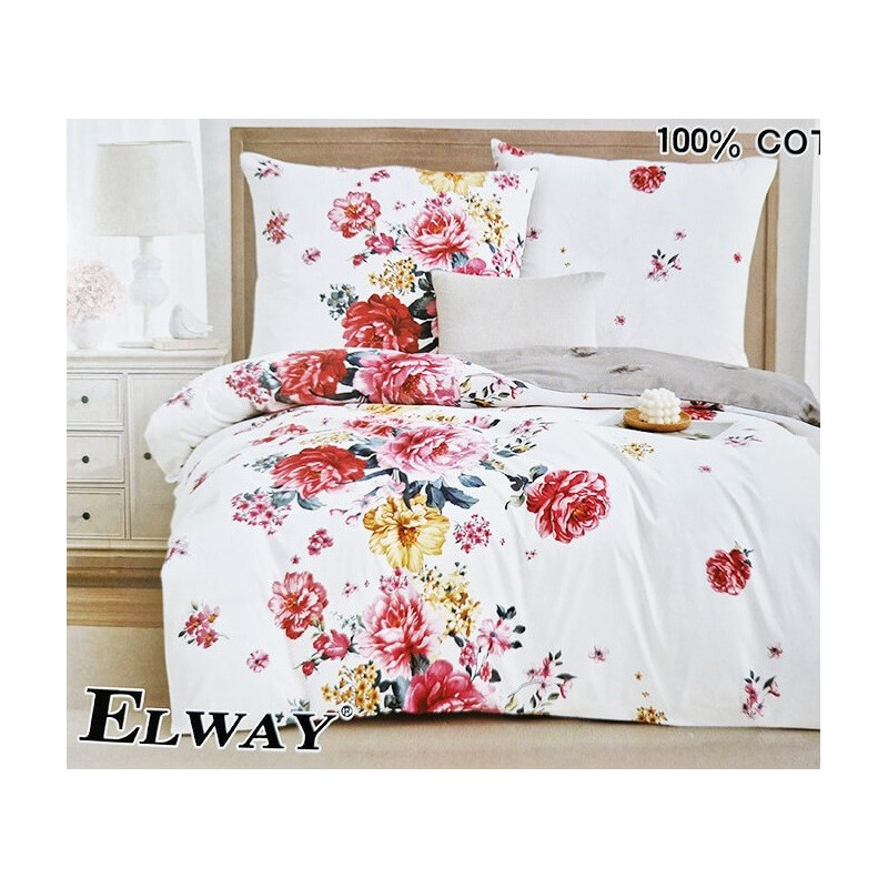 Pościel Dwustronna Bawełniana Elway 140/200 Róże Na Białym