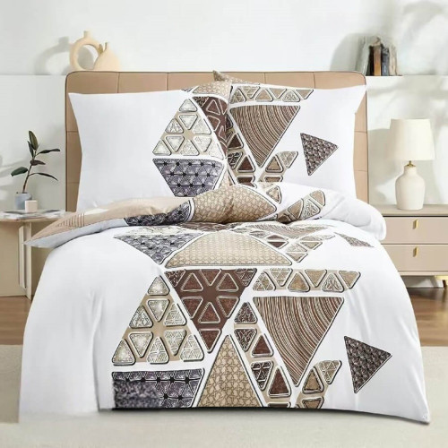 Pościel Dwustronna Bawełniana Elway 140/200 Beżowe Trójkąty
