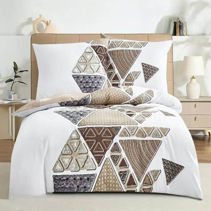 Pościel Dwustronna Bawełniana Elway 140/200 Beżowe Trójkąty