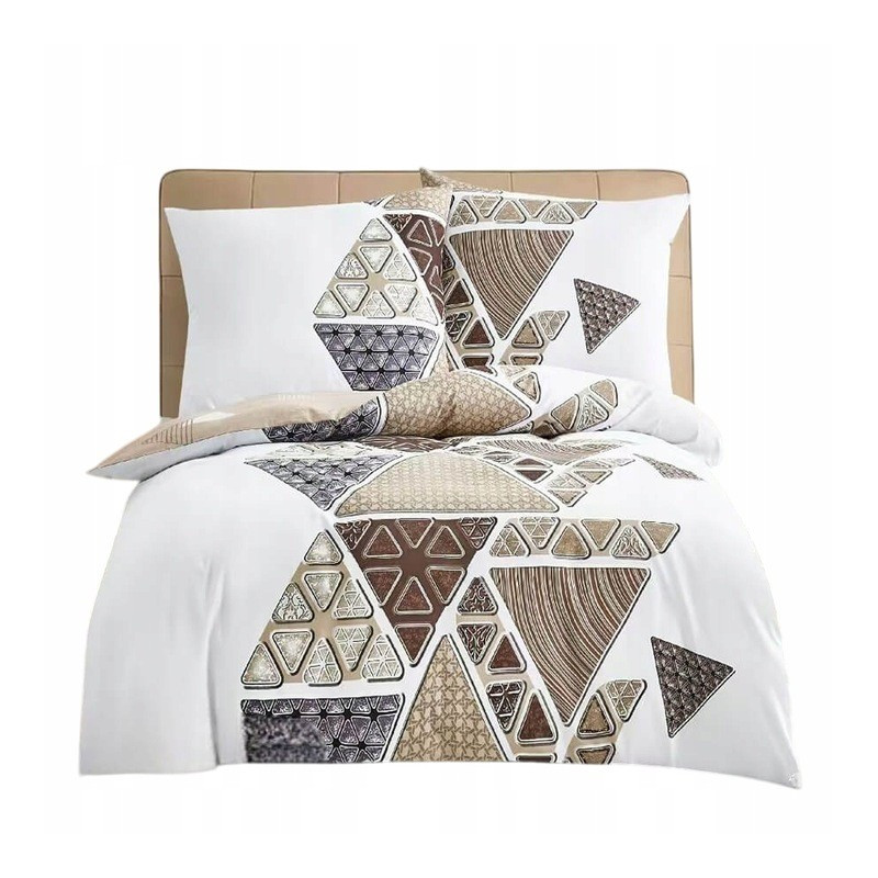 Pościel Dwustronna Bawełniana Elway 140/200 Beżowe Trójkąty
