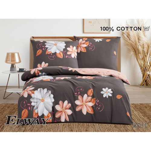 Pościel Dwustronna Bawełniana Elway 140/200 Kwiaty Na Brązie